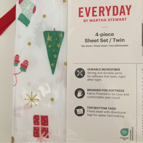 NEW TWIN Martha Stewart Sheet Set 4pc Flat Fitted 2 Pillowcases Christmas Theme - Picture 6 of 9